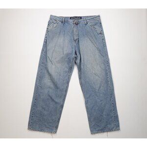 Vintage 90s Y2K Nautica Mens 38x32 Distressed Baggy Wide Leg Denim Jeans Blue
